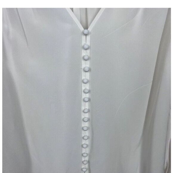 Cinq à Sept Francis Silk Blouse Faux Leathers Cuff Button Front Ivory/Black - Picture 3 of 16
